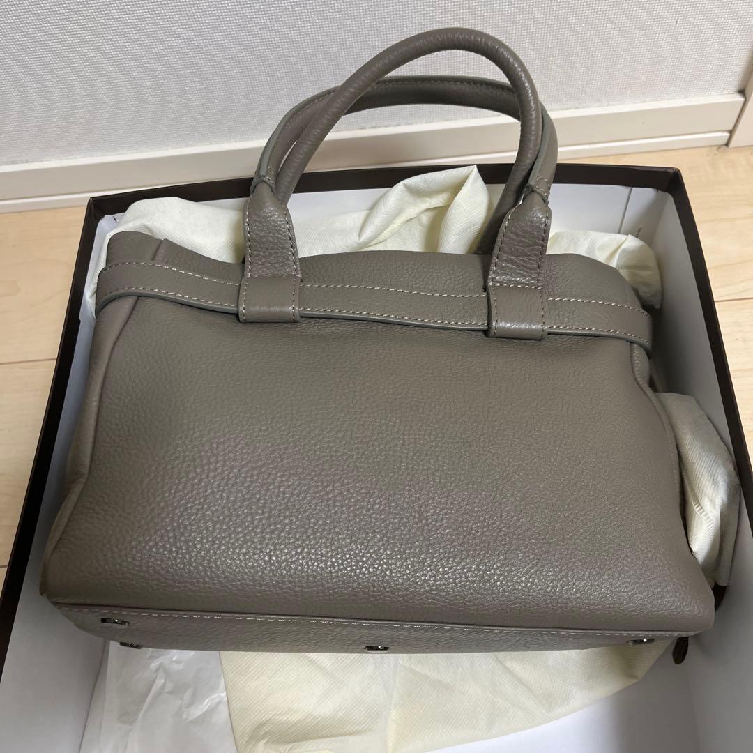 【土屋鞄】グレージュ レザー ハンドバッグ