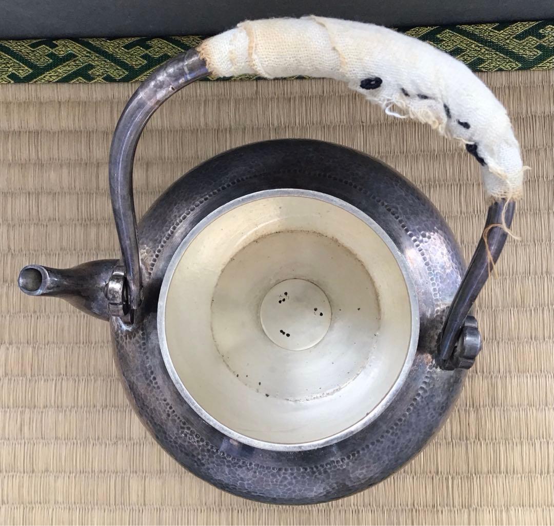 茶道具　湯沸　純銀望月形湯沸　目方百貮拾匁(約450g) 共箱　S218YW