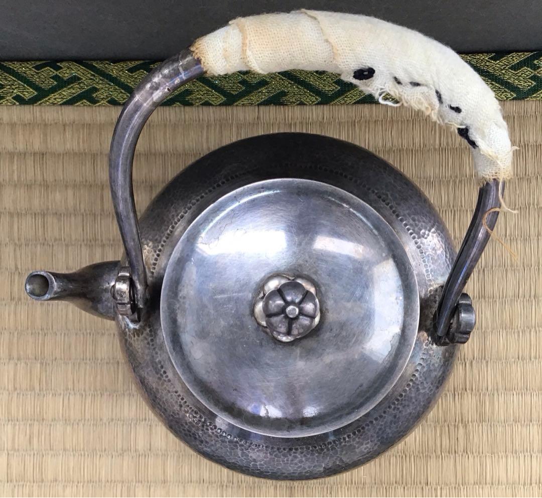 茶道具　湯沸　純銀望月形湯沸　目方百貮拾匁(約450g) 共箱　S218YW