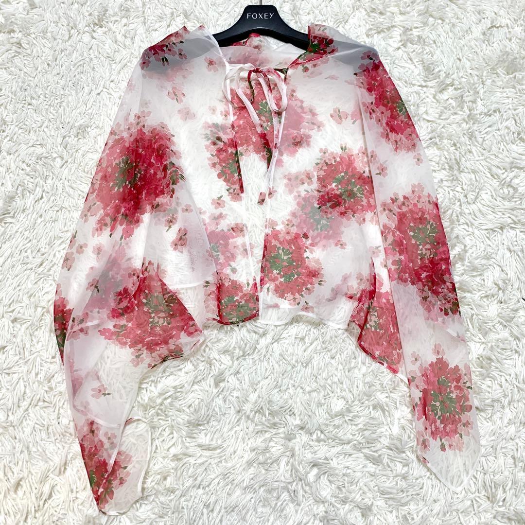 美品✨希少サイズ エムズグレイシー ブーケプリント フレア ワンピース ケープ付