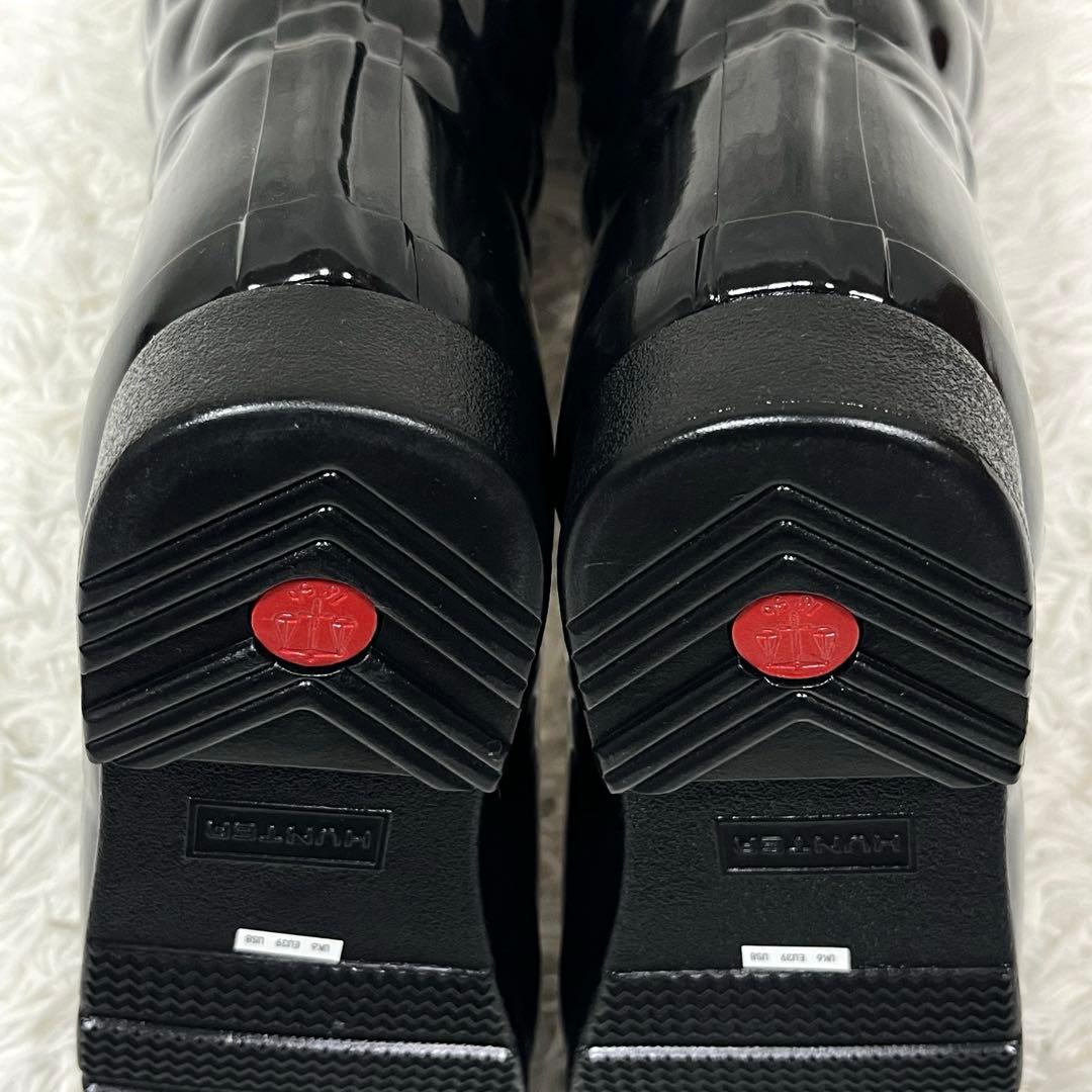 未使用級✨ハンター リファインドグロスキルトトールレインブーツ ブラック25cm