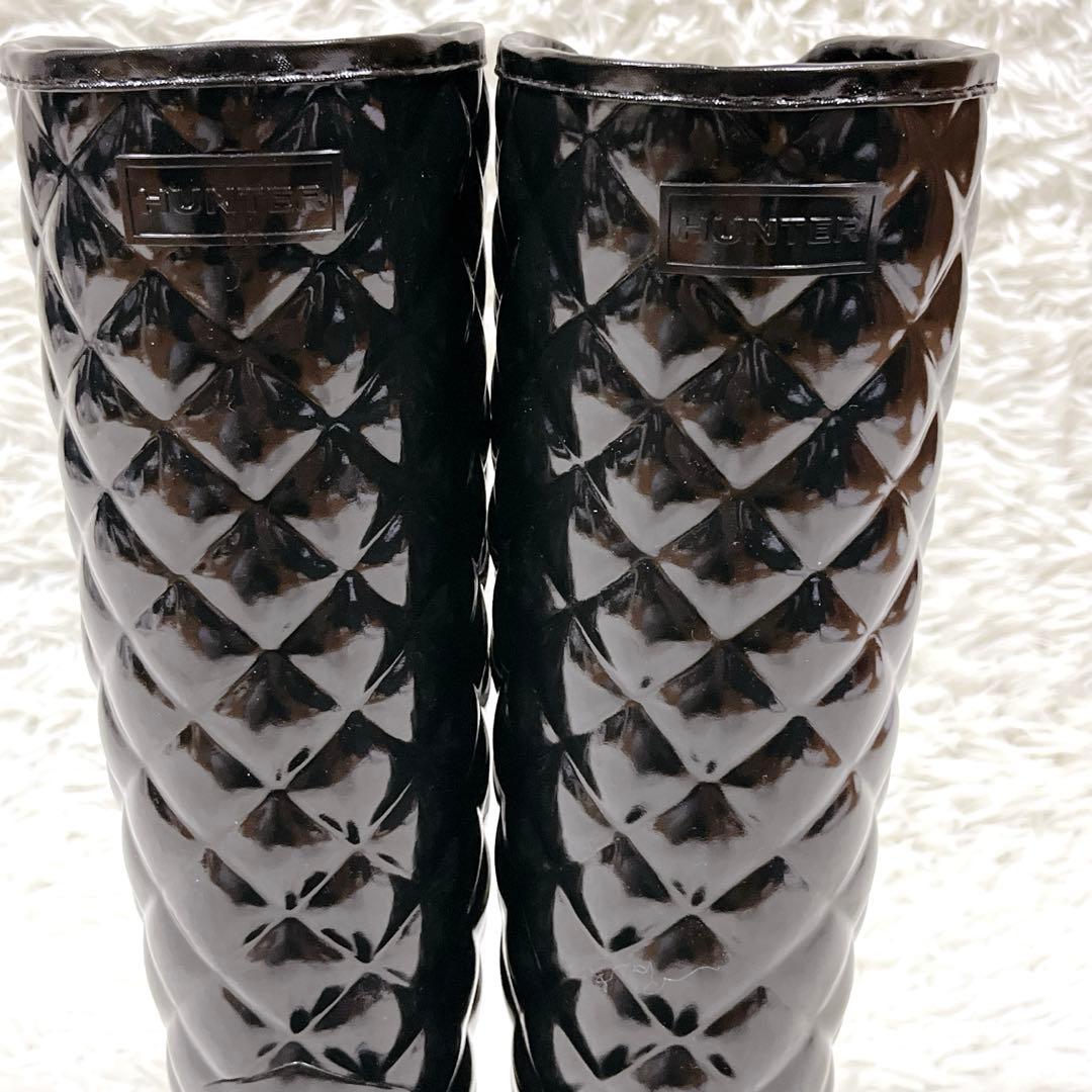未使用級✨ハンター リファインドグロスキルトトールレインブーツ ブラック25cm