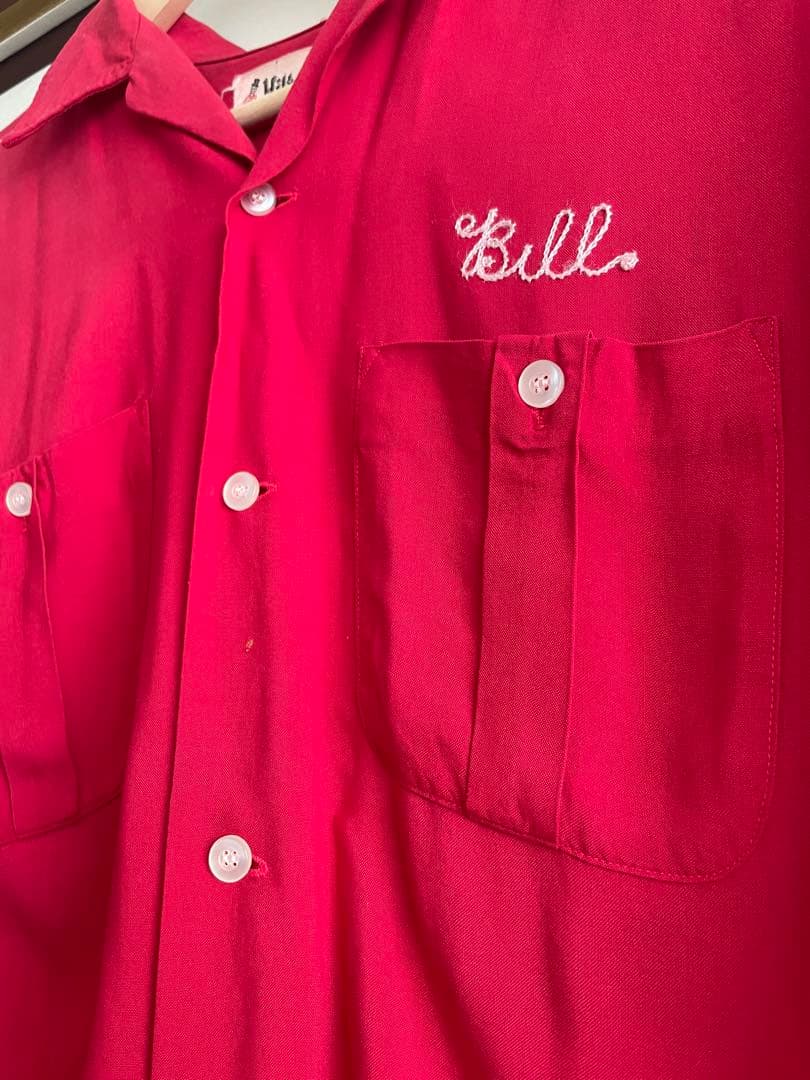 50’s ボーリングレーヨンシャツHilton 赤