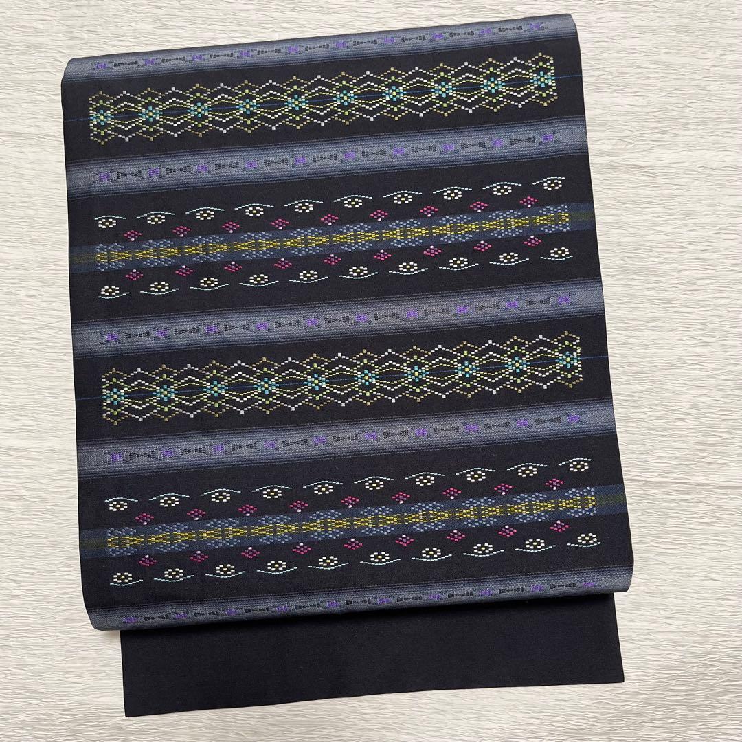 本場琉球南風原花織 名古屋帯 正絹 証紙付き