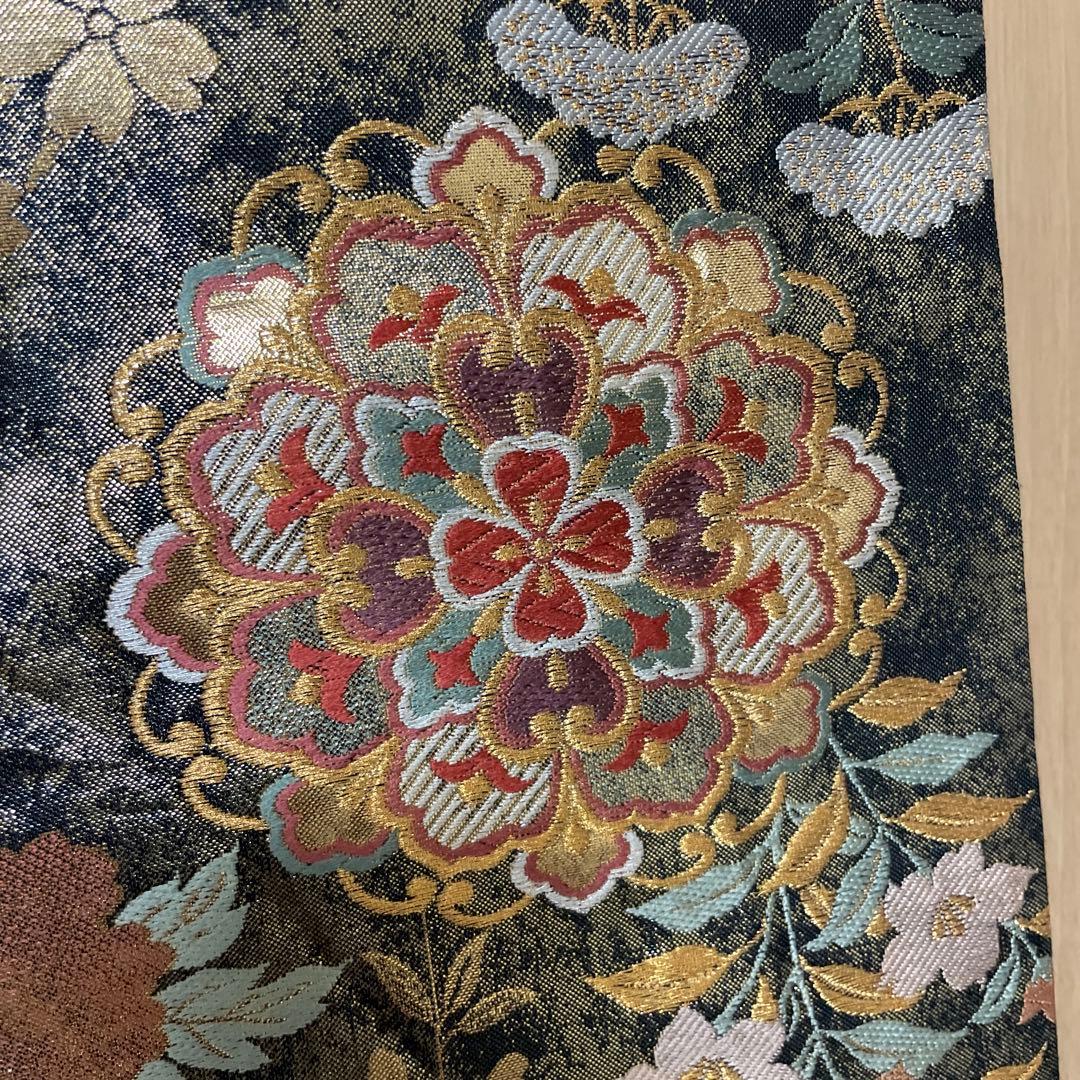 全通袋帯　華やか 袋帯 全通柄 正絹 リバーシブル 金糸