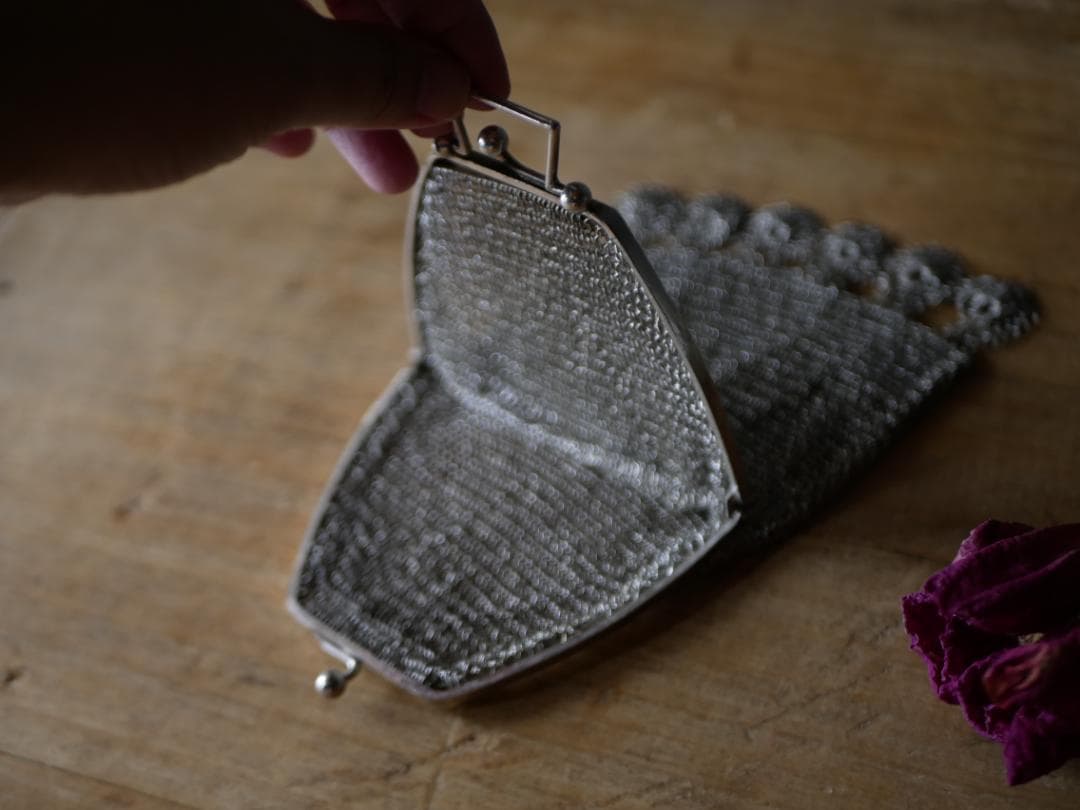 純銀　シャトレーンバッグ　メッシュバッグ　フランスアンティーク　ヨーロッパ