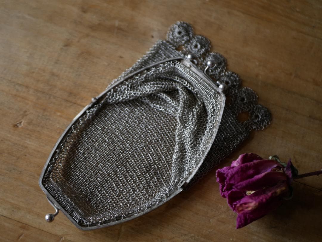 純銀　シャトレーンバッグ　メッシュバッグ　フランスアンティーク　ヨーロッパ