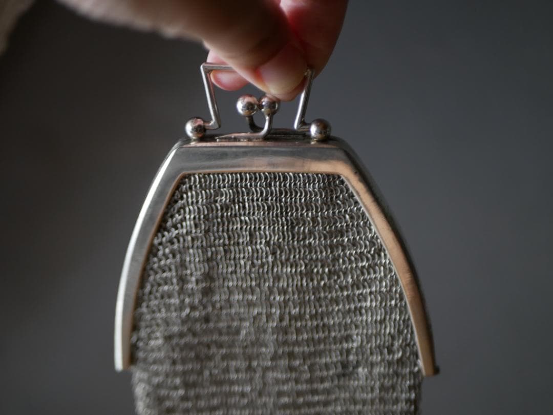 純銀　シャトレーンバッグ　メッシュバッグ　フランスアンティーク　ヨーロッパ