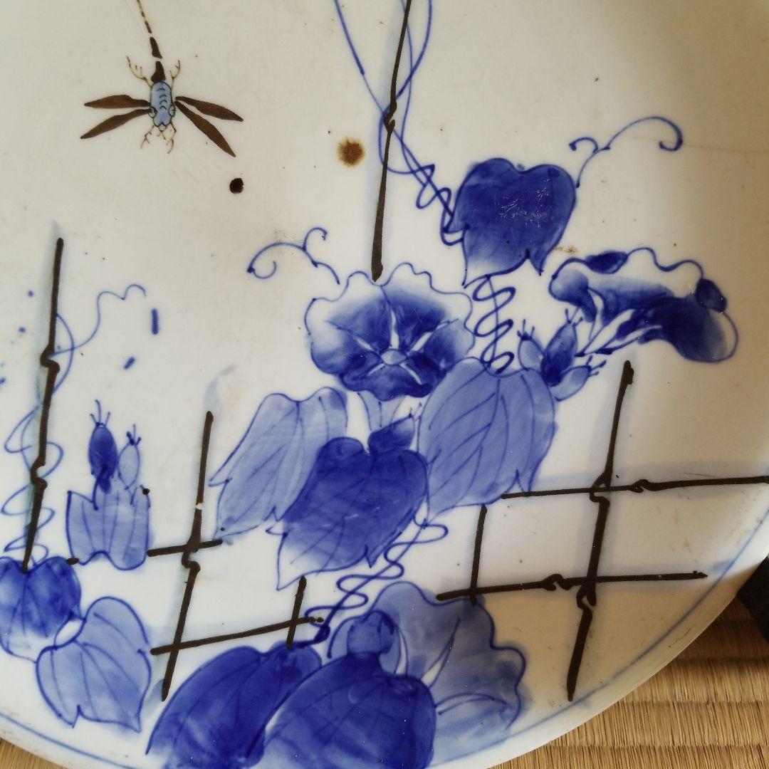 絵皿　朝顔　夏風景　骨董品　稀少！