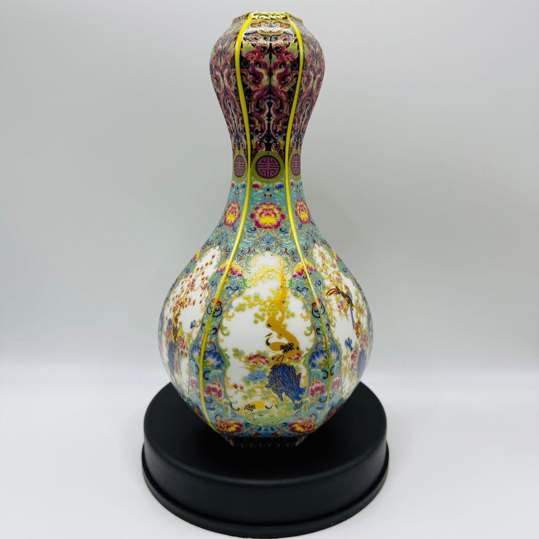 R109 エナメル色蒔絵金花鳥 瓶（かびん）陶磁器 アンティーク