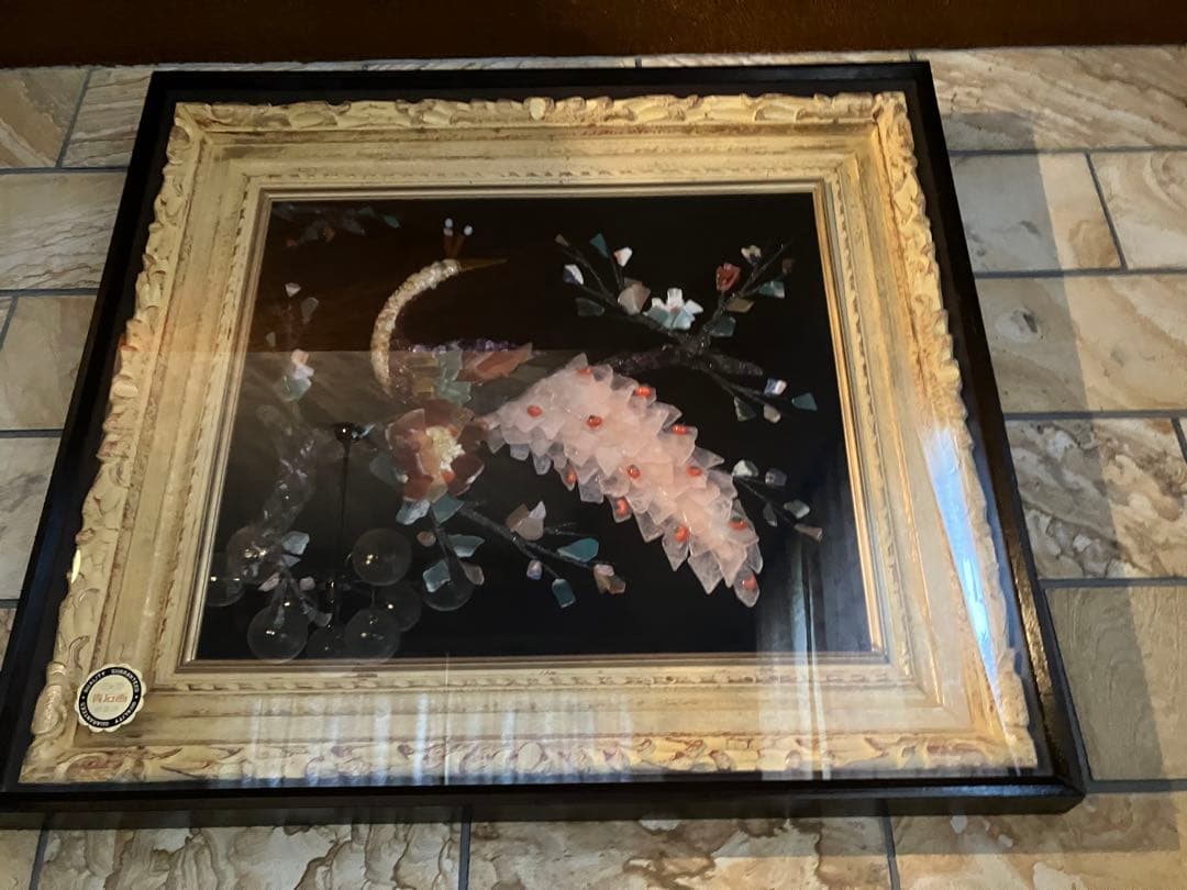 ☆値下げ！宝石画　くじゃく　貴石画　昭和レトロ　豪華　華やか　キラキラ