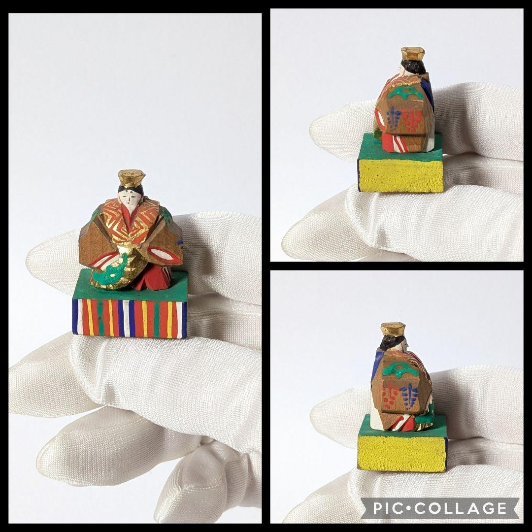 昭和レトロ　奈良一刀彫　豆雛　古作　金彩木彫り彩色　伝統工芸品✨貴重✨かわいい