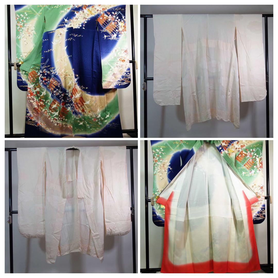 豪華振袖3点セット＊染め分け古典柄 金駒刺繍 沙耶型地紋 長襦袢・袋帯 晴れ着