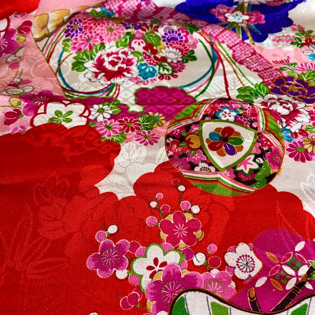 正絹 アンティーク着物 七五三 ◇御所車 薬玉 鞠 平安雅な古典柄