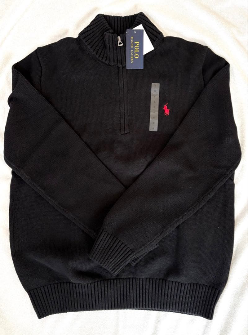 新品 ポロラルフローレン ハーフジップ ニット S 黒 ブラック