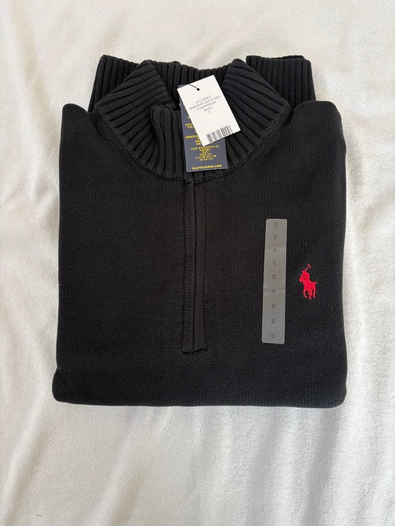 新品 ポロラルフローレン ハーフジップ ニット S 黒 ブラック
