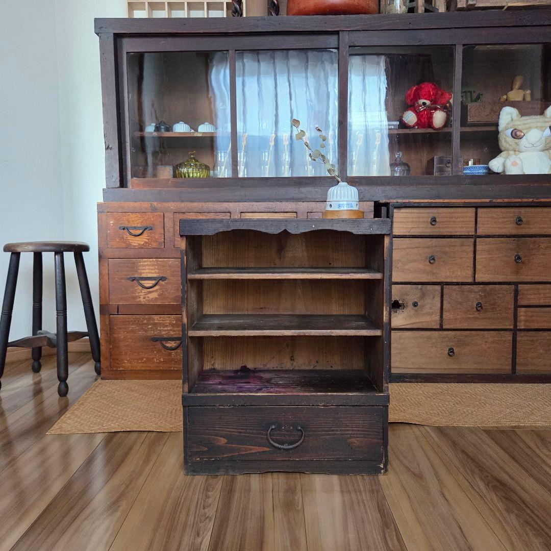 アンティーク チェスト ドロワー 棚 オープンラック 引き出し 無垢 古家具