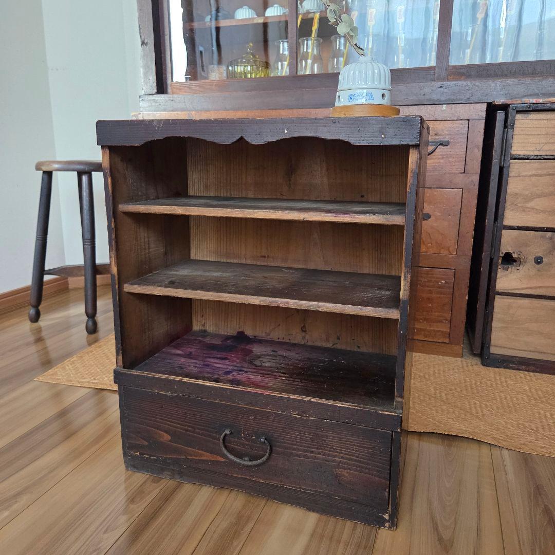 アンティーク チェスト ドロワー 棚 オープンラック 引き出し 無垢 古家具