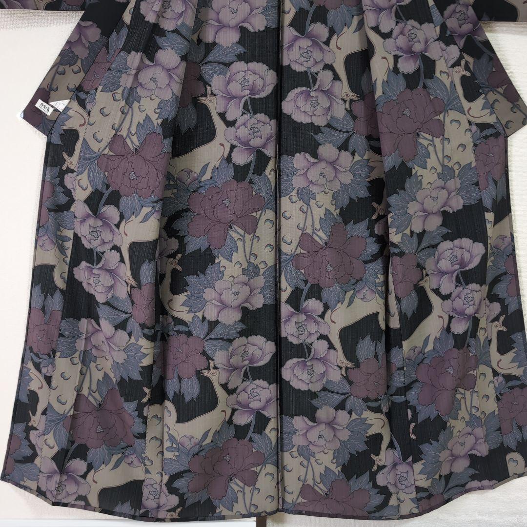 【三花】撫松庵　セオα　洗える着物　浴衣　単衣　孔雀　牡丹　リサイクル　リユース