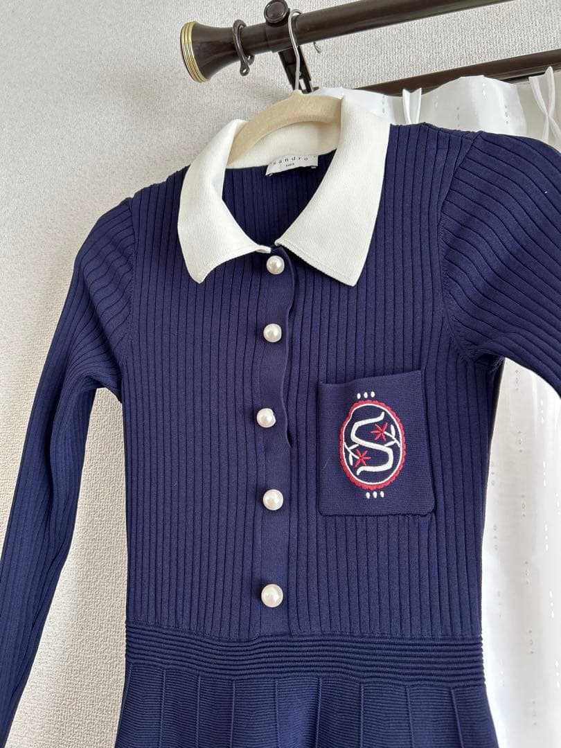 sandoroワンピース 長袖 ネイビー