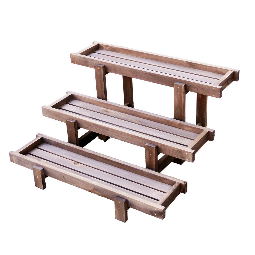 プランター3点セット　鉢台　花台　観葉植物　多肉植物　木製プランター　木製ラック