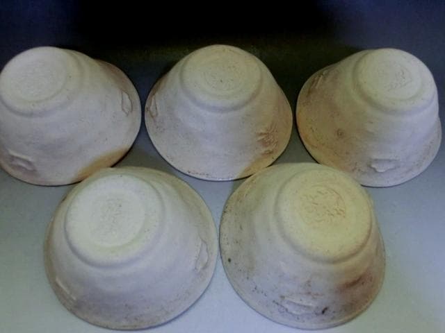 煎茶碗■素焼き 詩仙登 5客 白泥 湯呑み ぐい呑み お茶道具 時代物 骨董品■