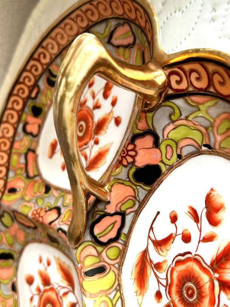 オールドノリタケ　大皿　ハンドル付き　手書き色絵　金彩金盛