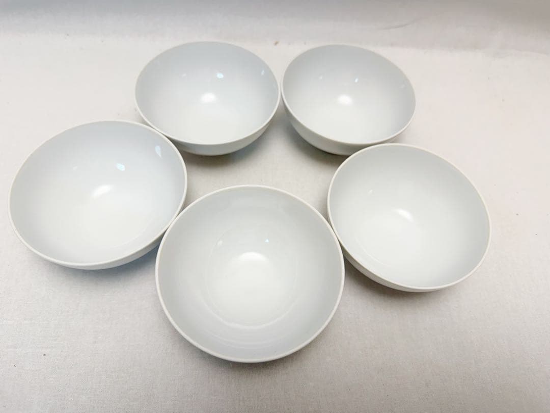 未使用 茶道具 白磁 煎茶碗 蓋付き 5客揃え 底印 蓋内花押有 共箱