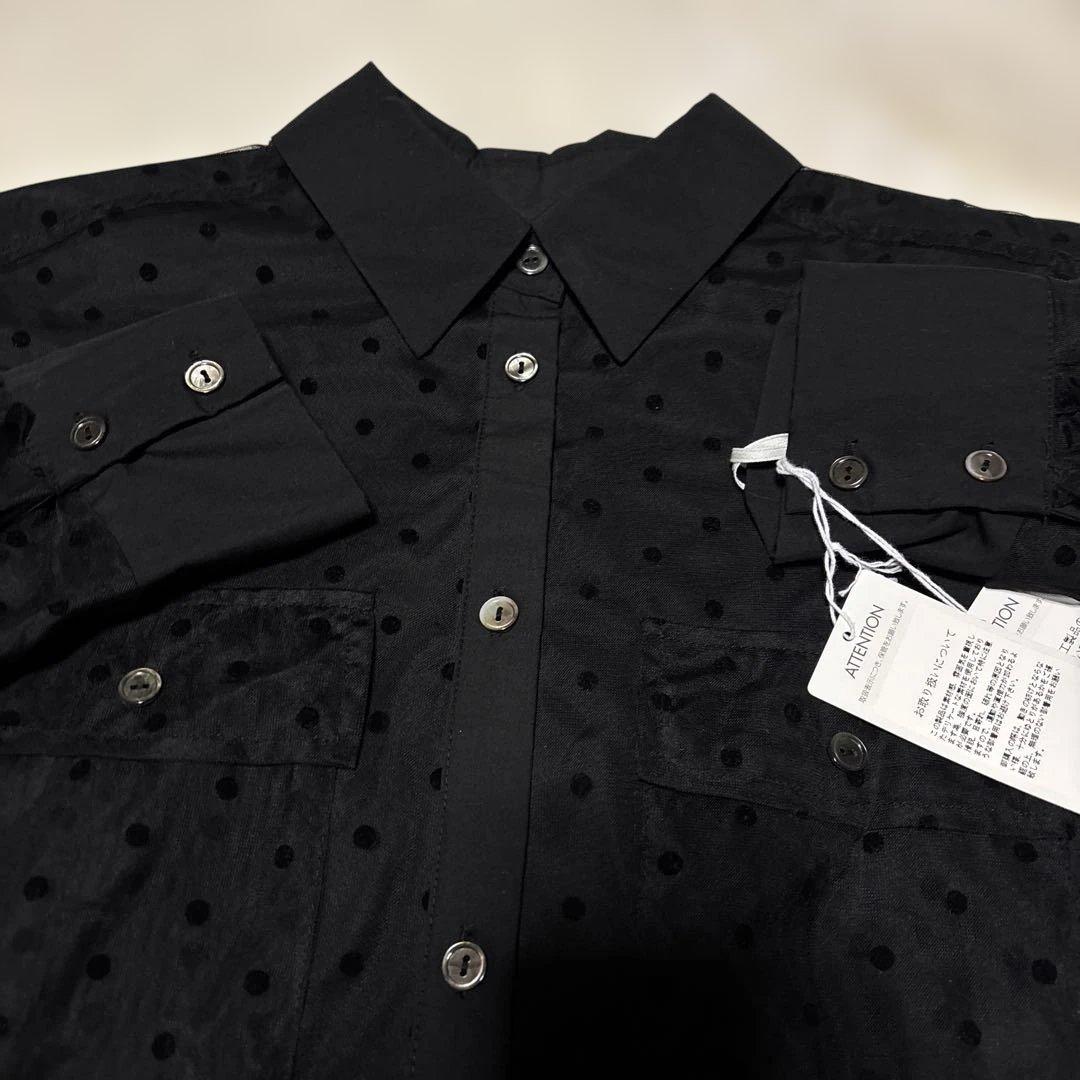 M*）様 新品未使用タグ付 チュールレイヤードシャツ ドット柄 ブラック 長袖