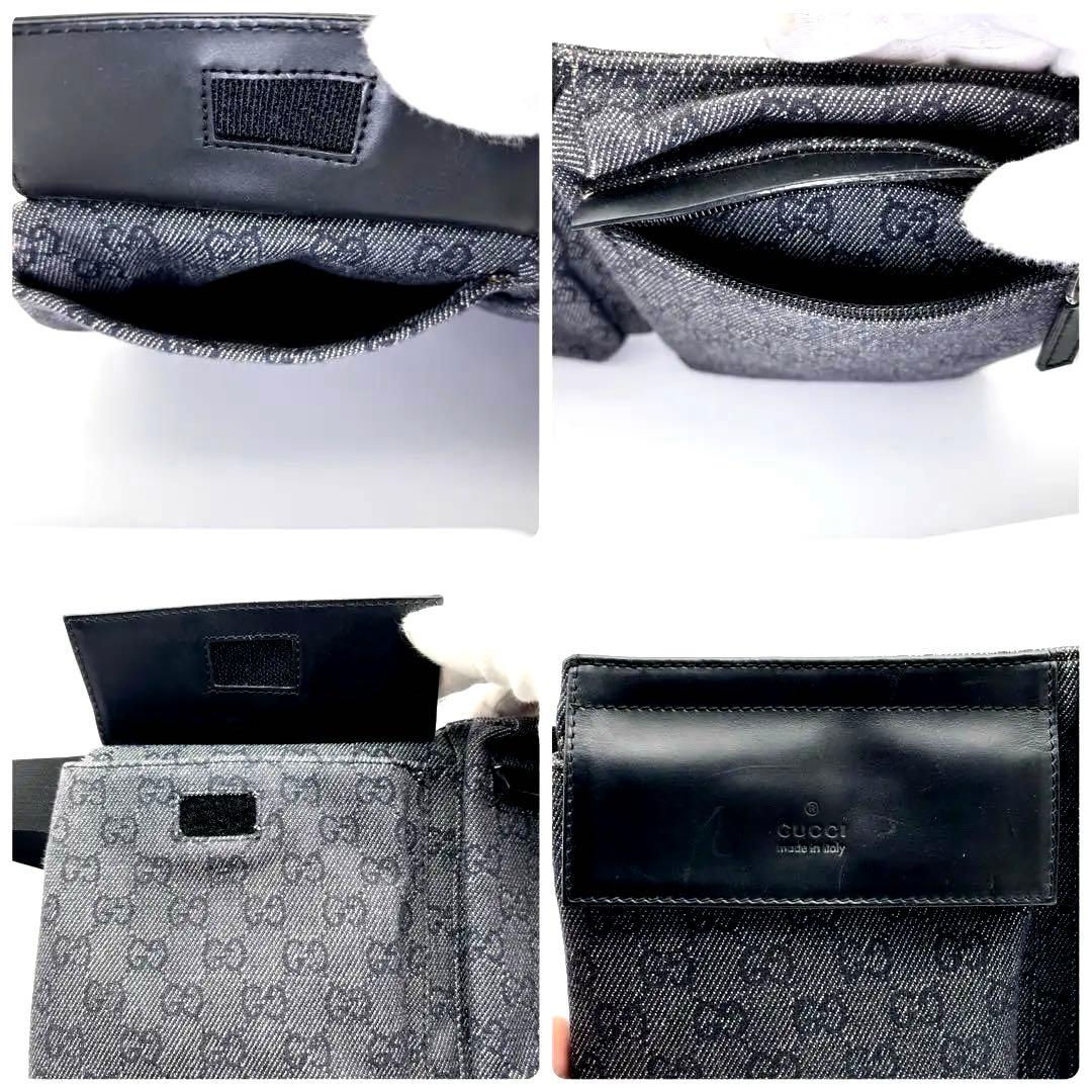 【✨美品、希少✨】　グッチ　ボディーバッグ　GGキャンバス　ネイビー系　紺　金具