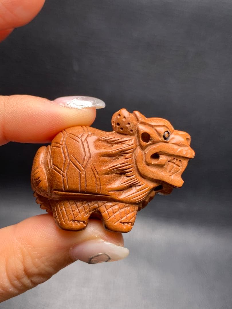 030519  天然桃の木龍亀置き物2個