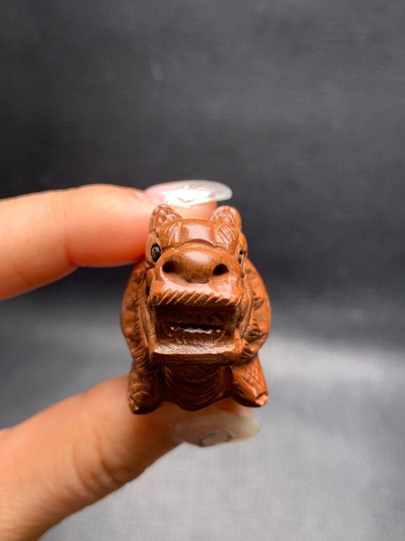 030519  天然桃の木龍亀置き物2個