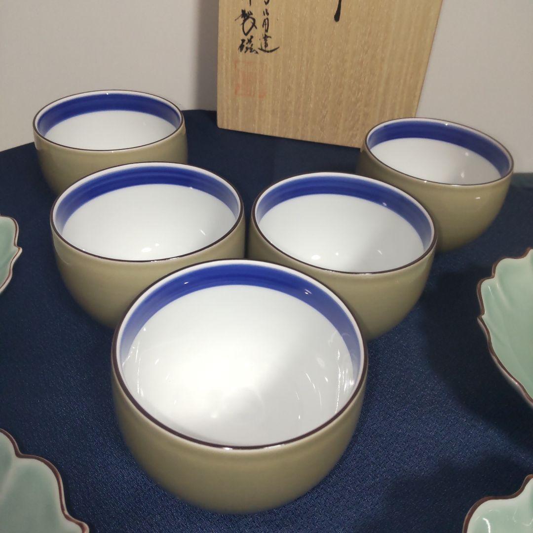 深川製磁 百年庵 高級ライン まとめ売り 青磁 笹青磁 湯飲み 皿 食器セット