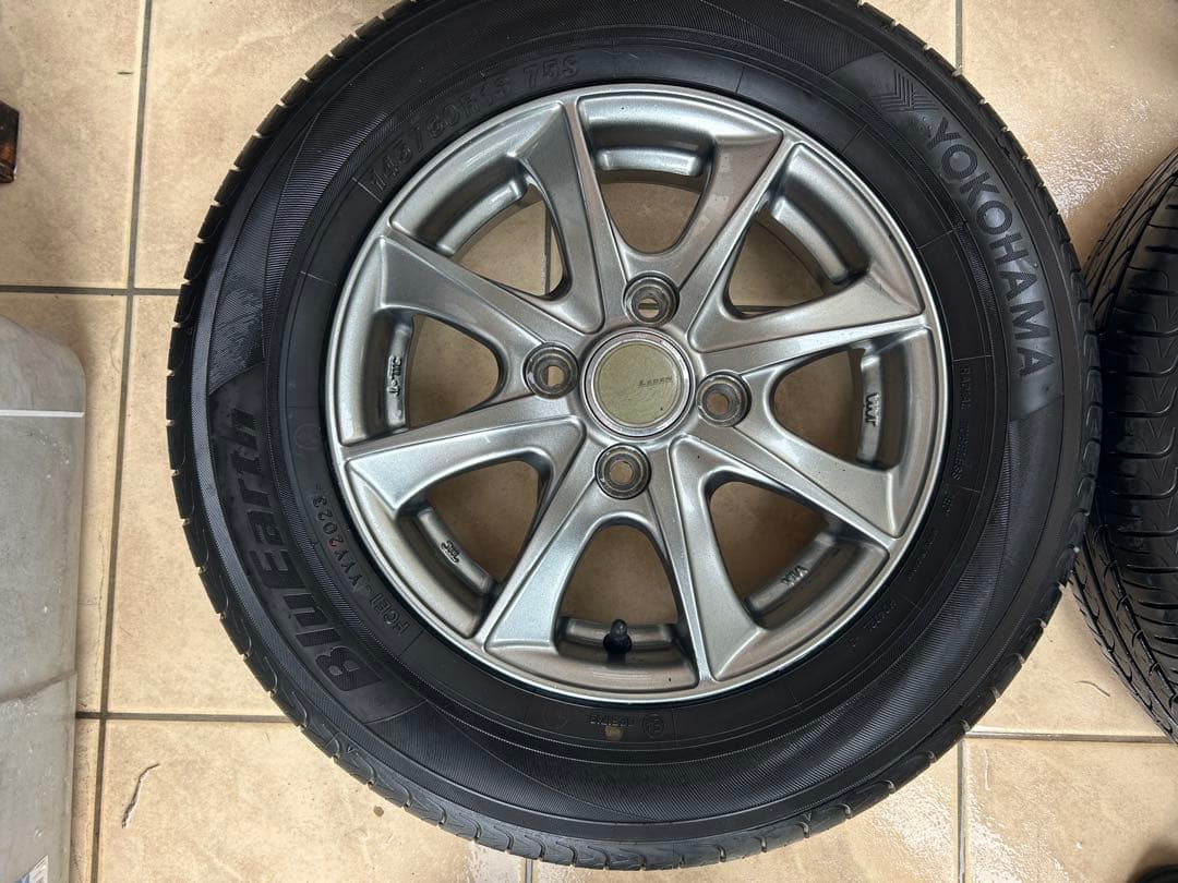 専用品①145/80R13 社外アルミホイール国産バリ山タイヤ4本セット