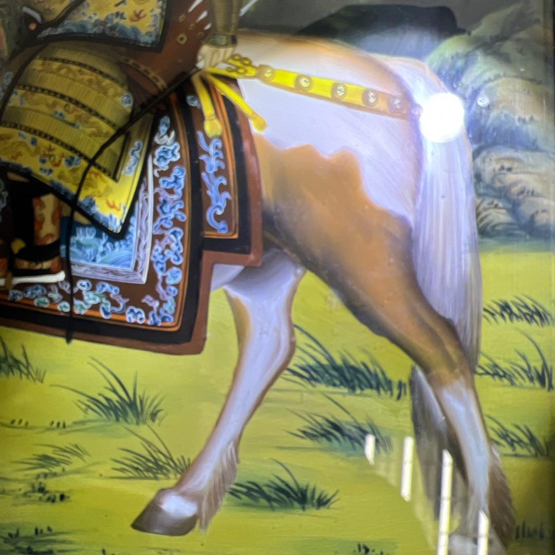 中国古玩　中国人物馬図　ガラス絵　金具込縦56㎝　東Y8-0205☆2F