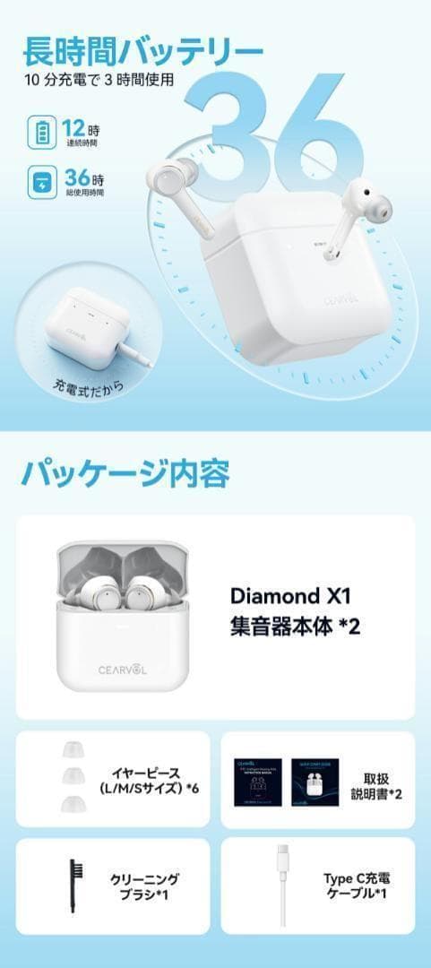 集音器 ワイヤレス イヤホン型 高齢者 若者 長時間使用 高速充電式 補聴器