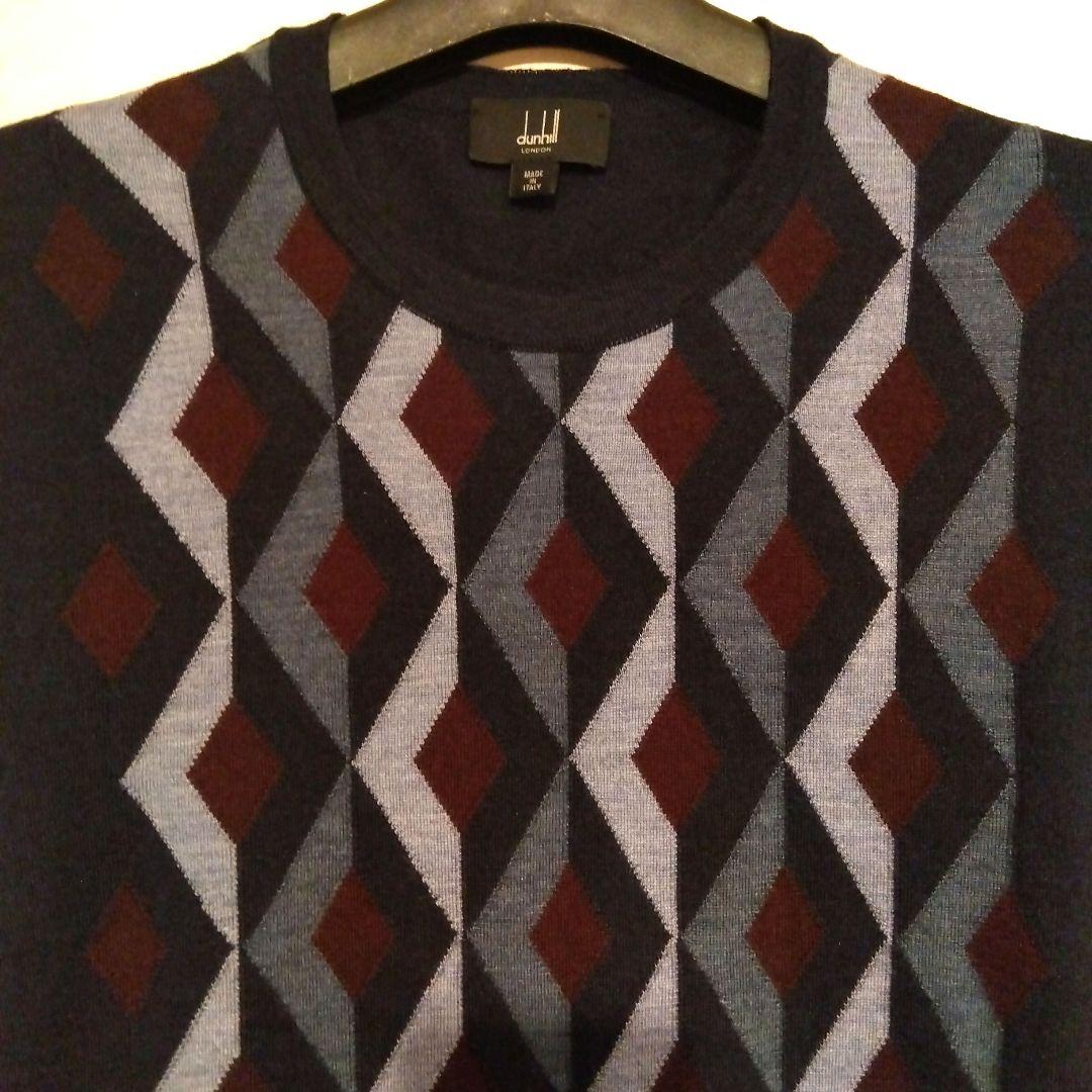 ダンヒル ウール×シルク 薄手セーター イタリア製 L メンズ ネイビー