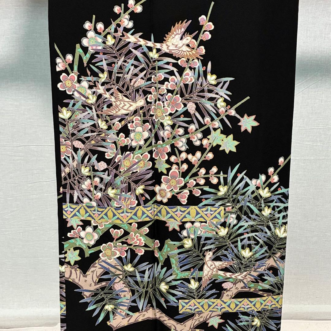 D96黒留袖 本加賀友禅 魚津誠 落款 正絹 着物 袷 しつけ糸付き未使用極美品