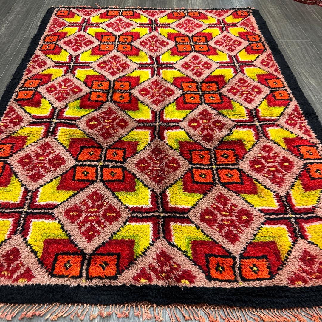 183cmx135cmモロッコ絨毯ふわふわファインウールヴィンテージ ラグ