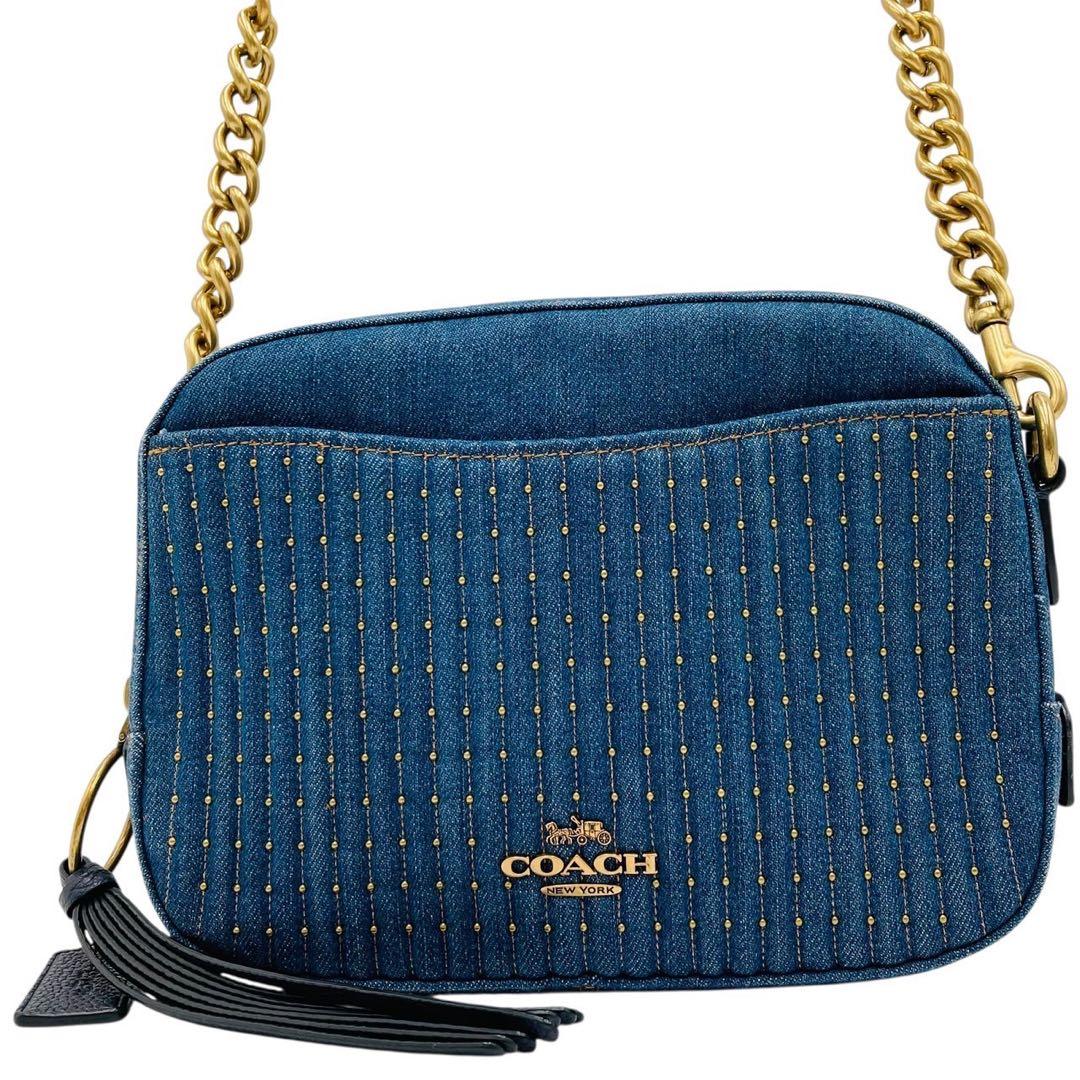 極美品✨コーチ　ショルダーバッグ デニム カメラバッグ ブルー 53622