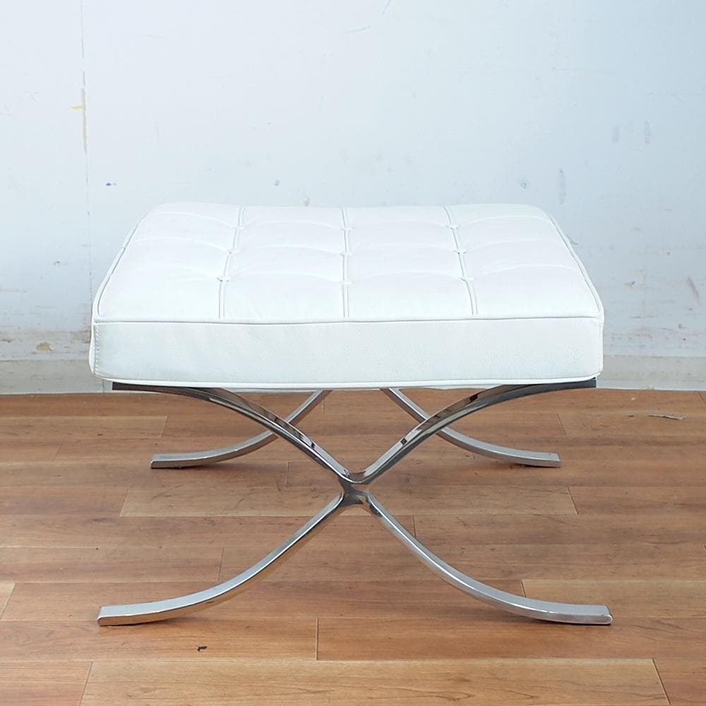 リプロダクト品 本革 バルセロナチェア用オットマン 白/ホワイト