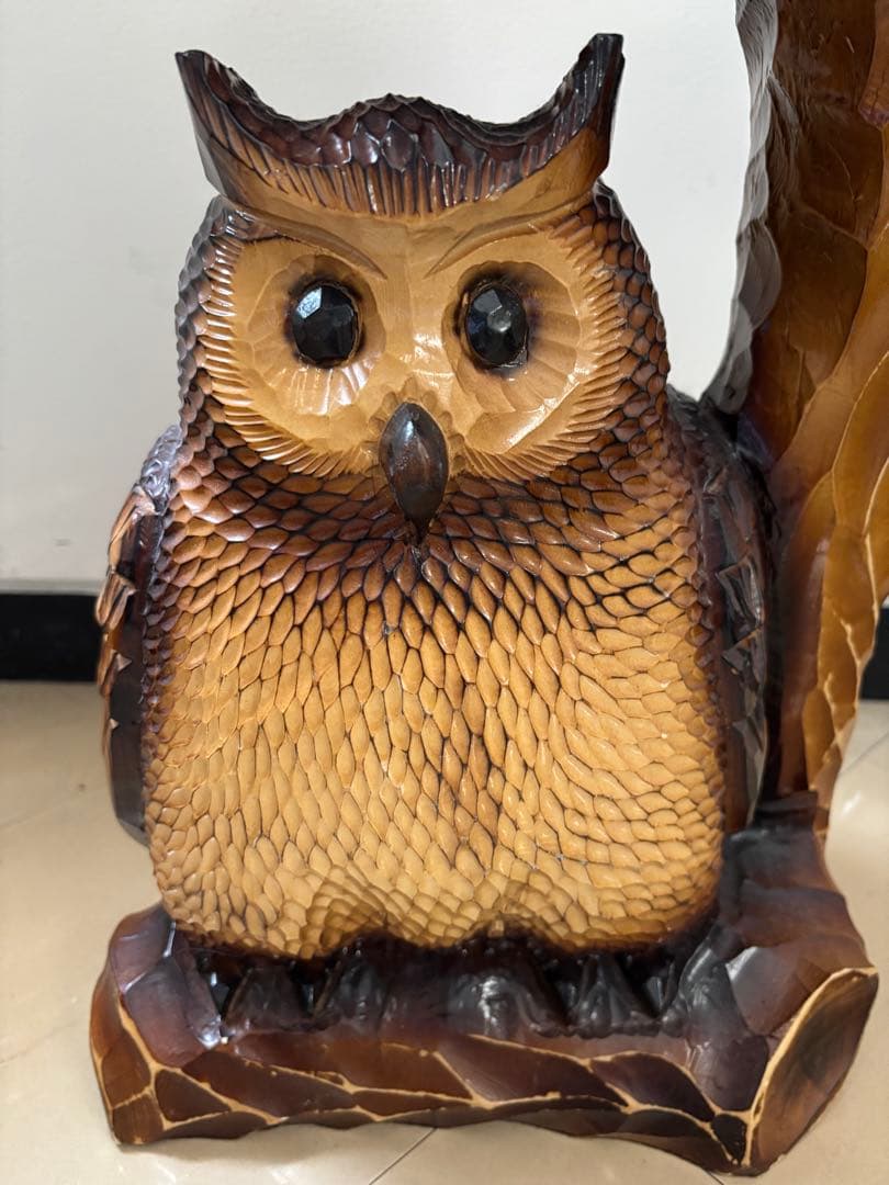 フクロウ 置物 梟 ふくろう 木彫 高さ約73cm オブジェ