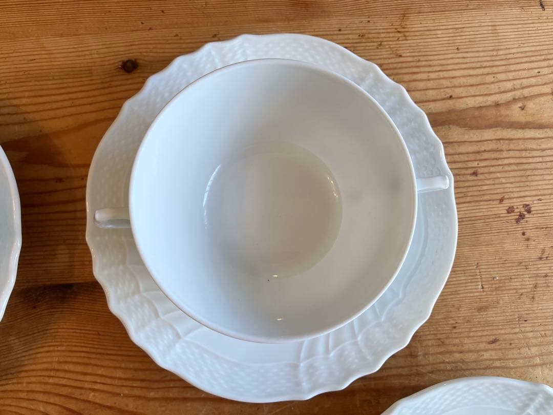 ジノリ　ベッキオホワイト　ダブルハンドルスープカップアンドソーサー×5