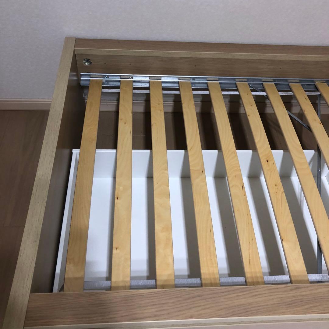 ナチュラルウッド シングルベッドフレーム 引き出し付き、IKEA、イケア、