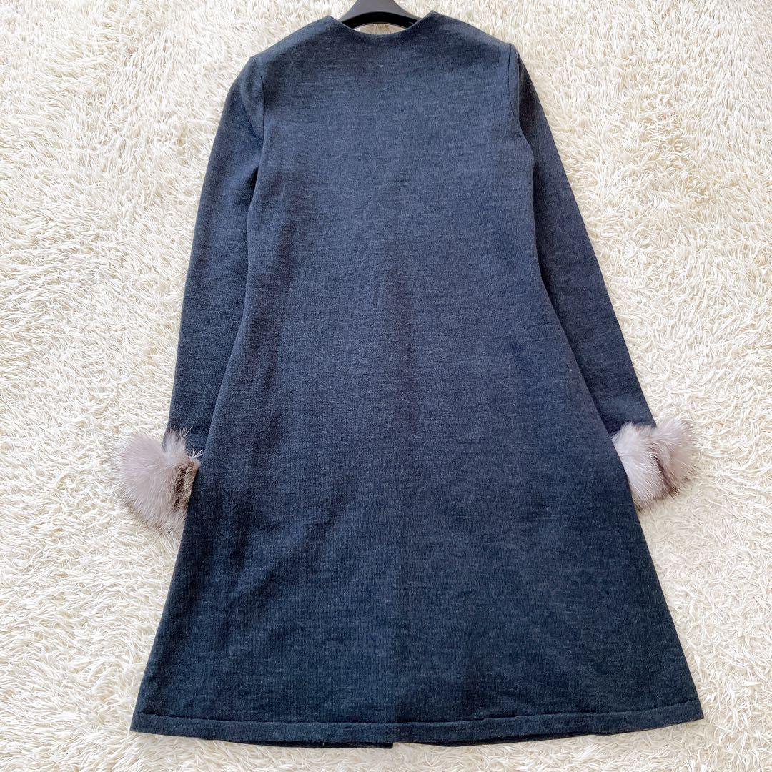 良品✨Rene フォックスファーカーディガン ロング 替カフス 34ダークグレー