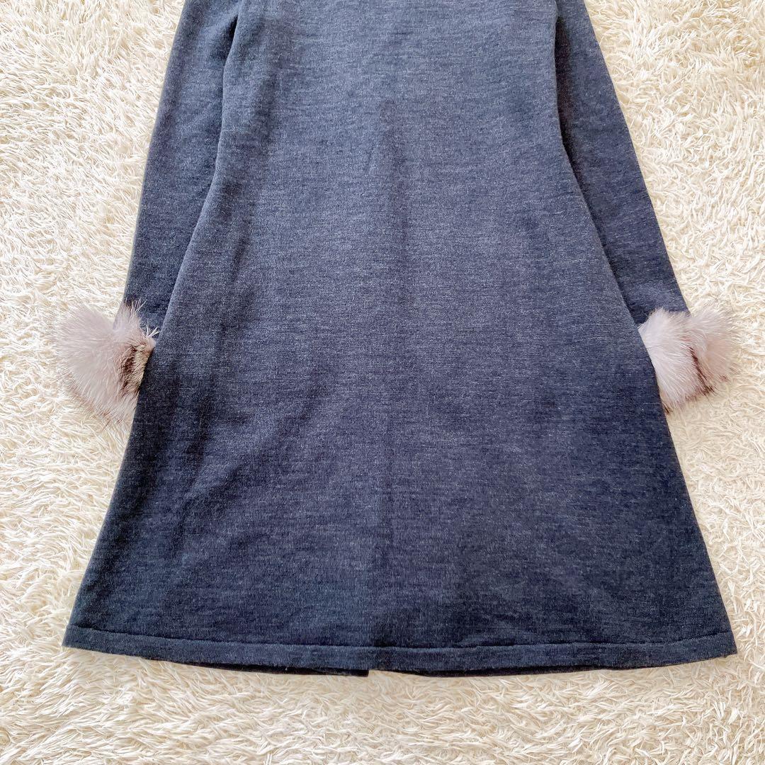 良品✨Rene フォックスファーカーディガン ロング 替カフス 34ダークグレー