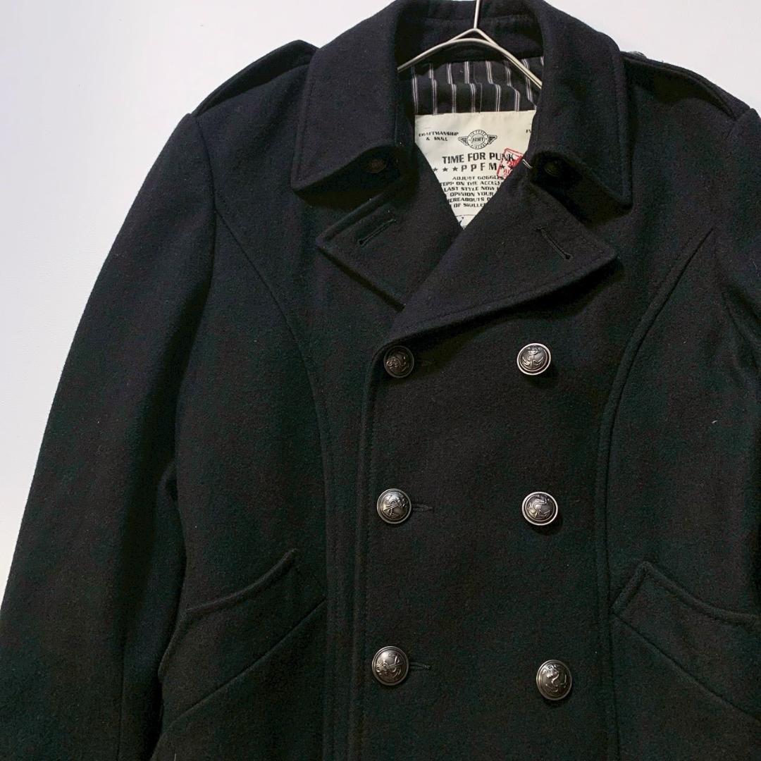 カ*ん様 【y2k】PPFM ウールピーコート M 黒 ショート丈 銀ボタン パ