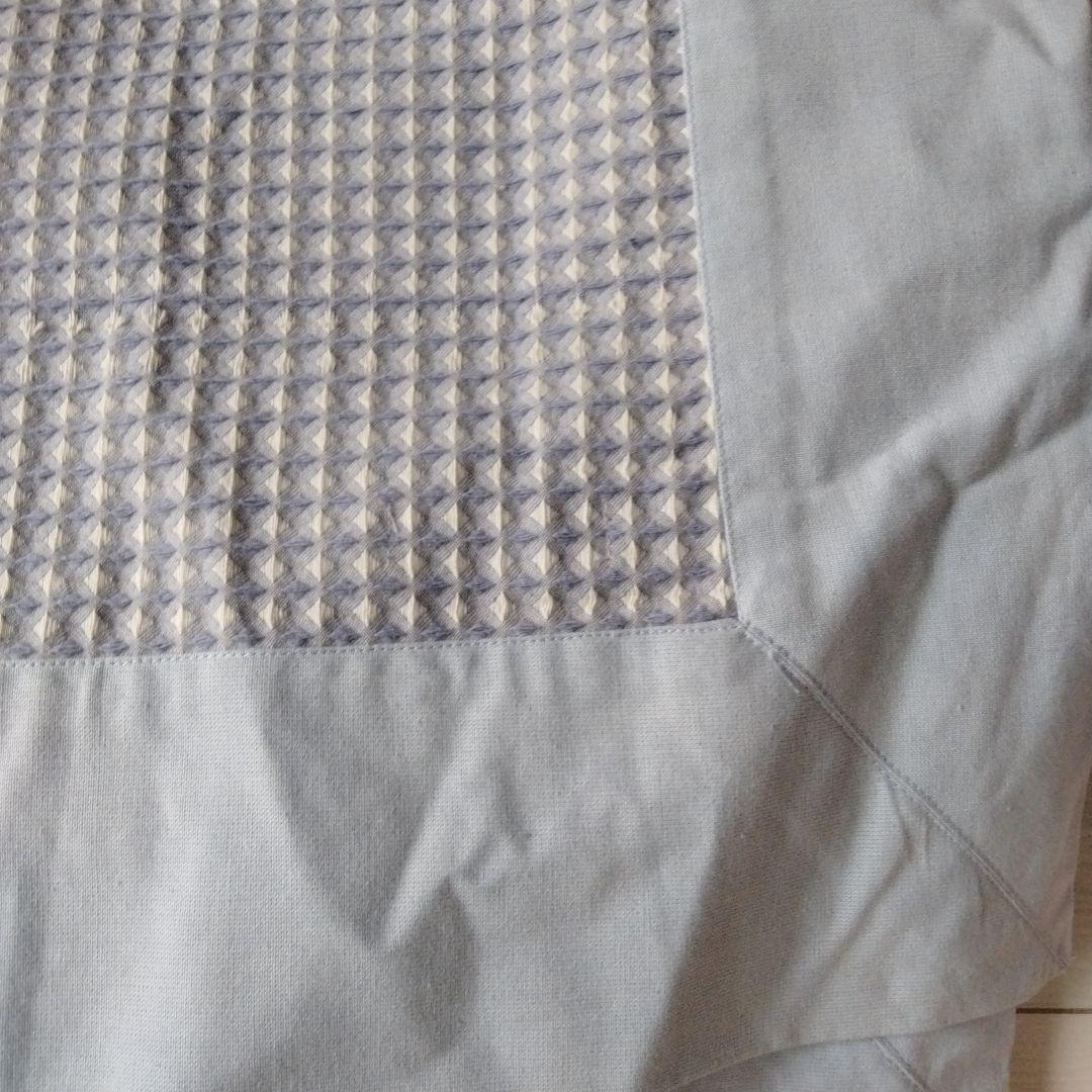 LAOS COTTON チェック柄 ダブル以上　ベッドスプレッド　ライトブルー