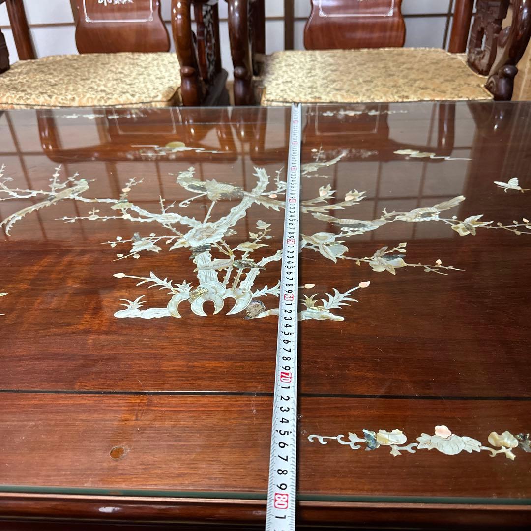 螺鈿細工　骨董品　応接　テーブル　イス　5点セット中古品