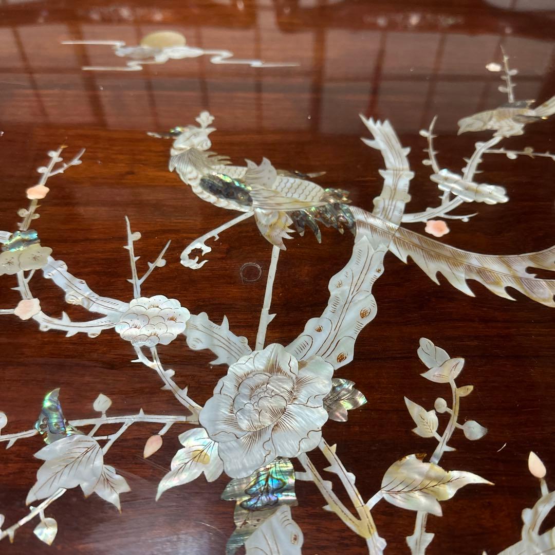 螺鈿細工　骨董品　応接　テーブル　イス　5点セット中古品